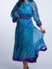 Cyan Elegant Geometric Stitching Bandage Dress