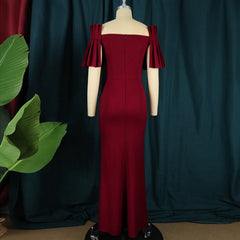 Sexy Off Shoulder Slash Neck Slit Ruffles Bodycon Dress Party Dresses Women Evening Elegant Package Hip African Long Maxi Dress