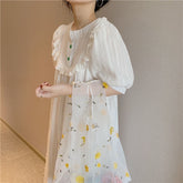 QWEEK Cotton Night Dress Women Korean Sleepwear Girls Style Nightgown Nightie Puff Sleeve Nightwear Loungwear