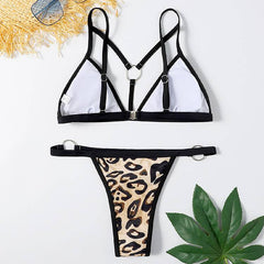 Women'sHigh Breast Contrast Gradient Split Bikini Set One Piece Swimsuit Bandage Thong Cross Bandage Bathing Suit Swimwear