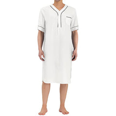 Men's Short Sleeve Thin Muslim Nightgown Solid Color Homewear Men's Nightdress