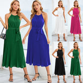European and American Women's Dress Sexy Spaghetti Strap Sleeveless Pleated Skirt Dress