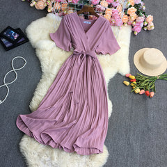 Vintage Elastic Short Sleeve Boho Tunicas Women Floor Length Dress Basics Casual Summer Birthday Clothing Wedding Dresses Robe