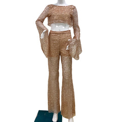 New European and American foreign trade women's Amazon hot stamping round neck bat sleeve top jumpsuit fake two new