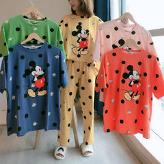5 Colors Mickey Mouse Print Polka Dot Women's Summer Suits Casual Soft Nightgown Women Home Wear Pyjama