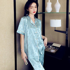 New ice and snow silk pajamas women's summer sweet ice silk suit