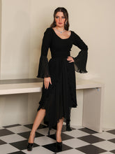 Black Chiffon Elegant Diamond Tassel Neck Irregular Skirt Dress