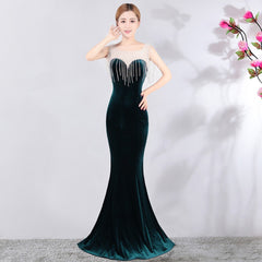 فستان سهرة مخملي من حجر الراين سيدتي، فستان طويل أنيق للحفلات