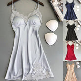 Women Nightgowns Sexy Nightwear Lace Patchwork Camisola Lingerie Nighty Wedding Silk Dress Sleep Wear Nightdress Clothes 5Colors
