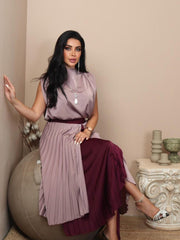 Red Satin Elegant Panel Pleated Waist Dress