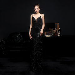 Hot sale new 2023 sequin fishtail long dress performance net red event banquet car model etiquette evening dress
