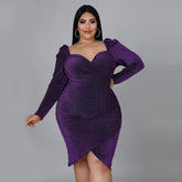 European and American plus size women's V-neck irregular short skirt slim sexy slim evening dress dress