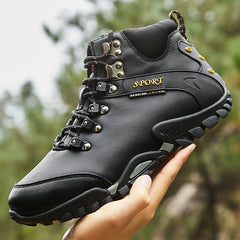 Autumn and winter high-top Martin boots outdoor men's sports hiking shoes cowhide non-slip casual shoes plus velvet to keep warm