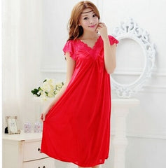 Free shipping women White lace sexy nightdress girls plus size Large size Sleepwear nightgown