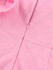 AOMEI Women Pink Lace Dress Ruffle Midi Mermaid Long Sleeve African Ladies Party Birthday Bodycon Large Size Formal Event Gowns