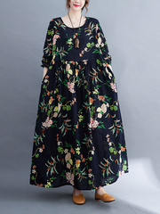 2022 خريف جديد الأم السمينة ملابس كبيرة الحجم موضة الطباعة مزاجه فستان كبير تنورة طويلة