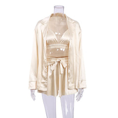 Bathrobes Set Woman 3 Pieces Ruched Robe Women's Pajamas Sexy Shorts Skirts Pijama Robes Women Pajama Sets Nightgowns