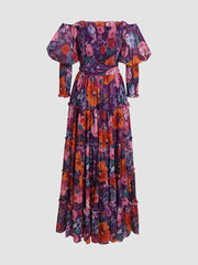 Floral-print one-shoulder chiffon dress