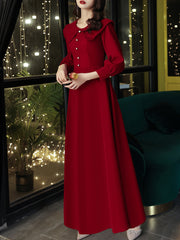 Ladies Long Long Sleeve Lapel Fashion Banquet Party Dress LX420