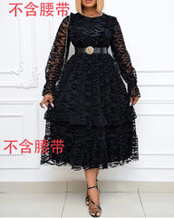 New style mesh flocking elegant large skirt with wooden ears large size dress (not including belt)