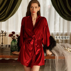 Cross-border gold velvet pajamas lace stitching autumn and winter sexy temptation strap nightdress home service velvet nightgown 256H