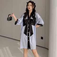 Ice Silk Silk Pajamas Ladies Summer Playful Cute Big Bow Cardigan Large Nightdress