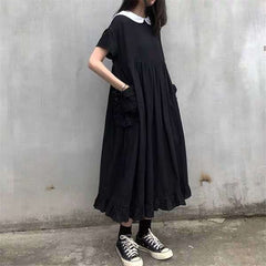 2023 Summer Sweet Peter Pan Collar Kawaii Ruffle Short Sleeve Teen Girls Black Gothic Loose Fashion 3*18