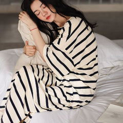 2023 فستان سهرة نسائي مخطط على الطراز الكوري أنيق رائج البيع موضة جديدة للسيدات هيبي رقبة دائرية بسيط خفيف ومريح للصيف المنزلي