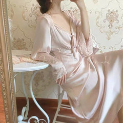 Sexy Sleepwear Night Wear Summer 2022 Home Clothes for Women Ladies Nightgown Lace Long Nightdress Sleepshirt Satin Slip Dress