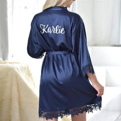 Personalized Lace Women Nightwear Robes Wedding Satin Silk Female Bathrobes Custom Name Bride Bridesmaids Robes Party Gifts