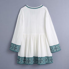 Women White Dress Summer Casual Loose Embroidered Cotton Mini Dresses Ladies Boho Sexy Deep V-neck Beach Dress Vestidos