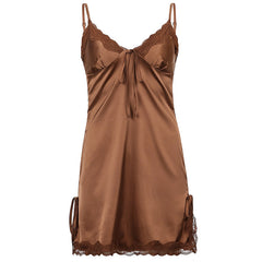 QWEEK Silk Nightdress Women Satin Sexy Sleepwear Lace Nightgown Summer Dress Nightwear Nightie Dressing Gown Vestidos 2022