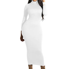 Bodycon Long Dress Women Long Sleeve Turtleneck Autumn Winter Dress 2019 Red Black White Club Party Midi Dress