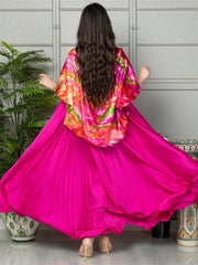 Rose Red Elegant Print Shawl Sling Dress