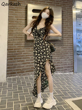 فستان نسائي بدون أكمام بفتحة جانبية مزهّرة فستان الشمس Bodycon ريترو غير منتظم فتاة المراعي حلو مثير ريترو هاراجوكو تصميم رائع