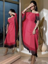 Rose red elegant gradient tassel waist dress