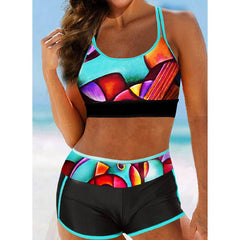 Women's Swimsuit Flower Print Push Up Two piece Bikinis Swimsuit Split Swimwear Bathing Suit Beachwear купальник женский #40