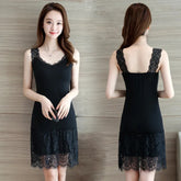 تنورة سوداء متوسطة الطول للسيدات ملابس صيفية جميلة من الخلف تنورة سفلية للربيع والخريف بدون أكمام تنورة داخلية من الدانتيل