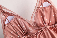 Sexy Sleeveless Strap Nightgown Summer Womens Lace Nightdress Satin V-Neck Backless Nighty Gown Lounge Sleep Dress Sleepwear