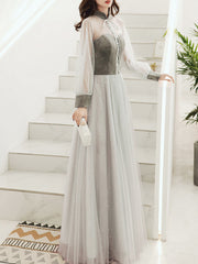 Ladies Long Long Sleeve Fashion Banquet Evening Dress LX441