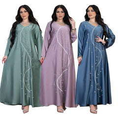 Muslim Diamond Embedding Dress Comfortable Loose Robe Arab Women's Dress