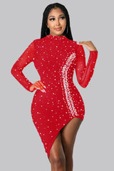 European and American package hip skirt sequins tube top suspender slit sexy party evening dress