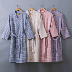 Summer Autumn New 100% Cotton Robes Double deck Gauze Plaid Kimono Nightgown Big Size Home Bathrobe Dressing Gown Robes