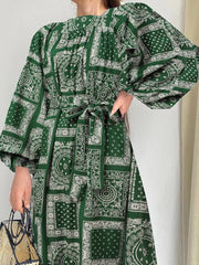 ZANZEA فستان طويل أنيق بياقة مربعة للنساء عتيق بطبعة بيزلي وأكمام منتفخة فساتين حفلات ربيعية فضفاضة غير رسمية