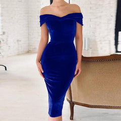Celmia 2022 Fashion Party Dress Women Evening Bodycon Velvet Dress Sexy Off Shoulder Short Sleeve Casual Solid Midi Dresses Robe