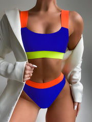 Women's Solid Color Plate Belt Split Swimsuit Sexy Bikini