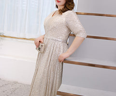 Women's V Neck Long Sleeves Oversized Sequin Ties Party Evening Dress