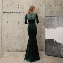Ladies mermaid dress round neck solid color five-point sleeve evening dress