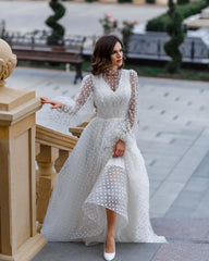 High Quality New European and American women's polka dot mesh see-through puff sleeve dress Cross-border Hot Sale