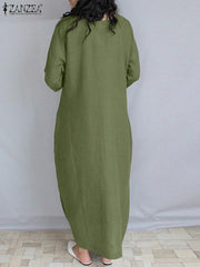 Stylish Split Dresses For Women ZANZEA Causal Solid 3/4 Sleeve Baggy Vestidos Maxi Long Dress Elegant Robe Holiday Sundress